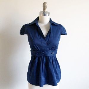 BCBG Navy Blue Poplin Top